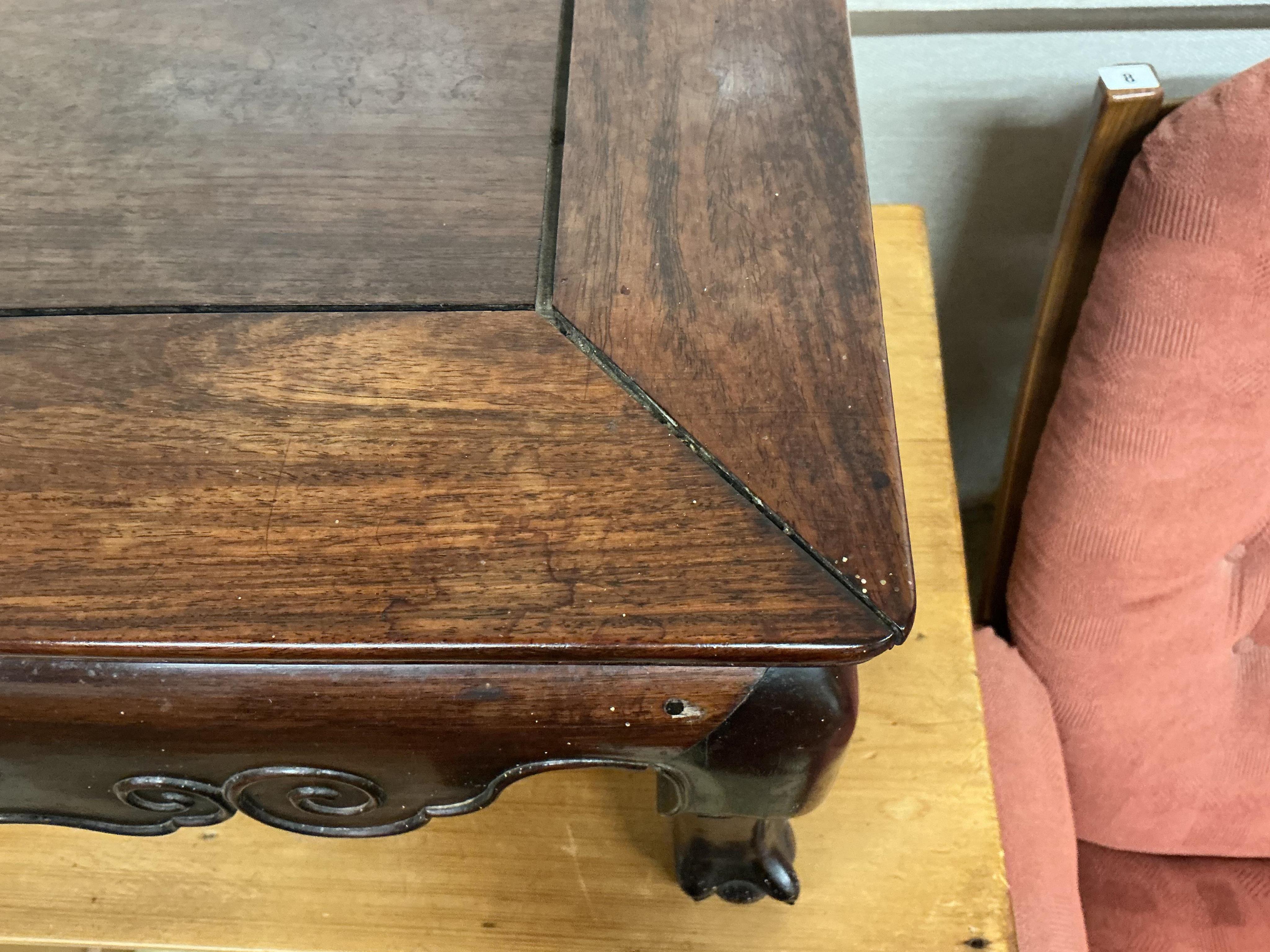 A late 19th century Chinese rectangular hongmu low table, width 96cm, depth 48cm, height 39cm